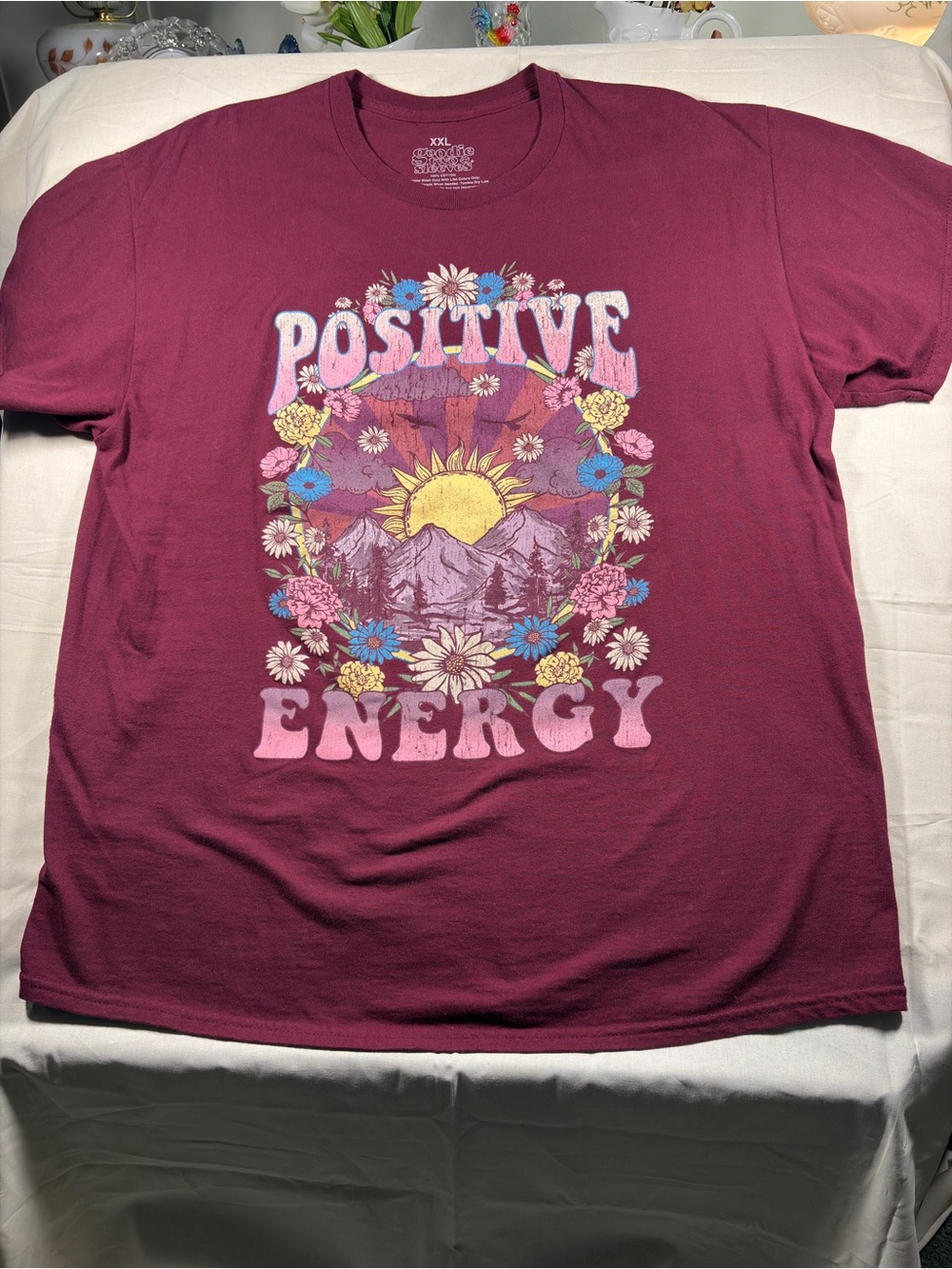 Goodie Two Sleeves Positive Energy Short Sleeve Tee  XXL Maroon